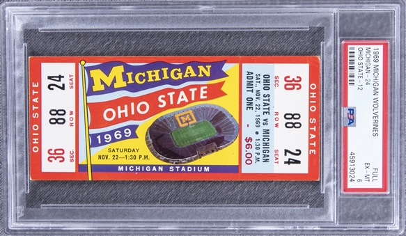 1969 Michigan Wolverines Vs Ohio State Full Ticket From The "Biggest Upset in Wolverines History" Game - PSA 6 EX-MT